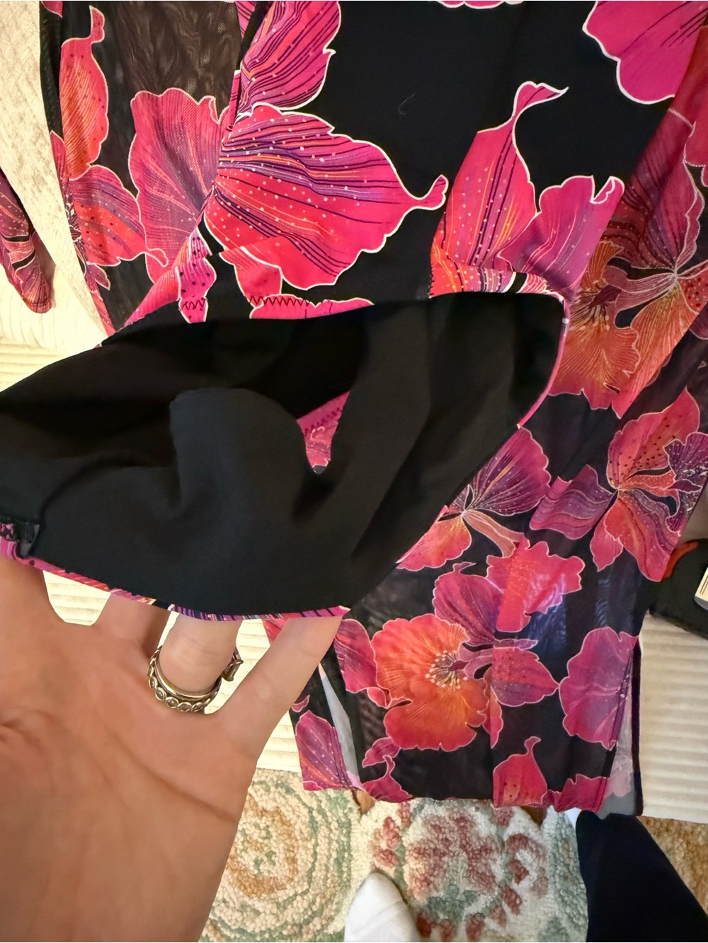 NWT Trina Turk Pink & Black Floral Cover Up and Swimsuit Set - Size M/8 - Picture 7 of 7